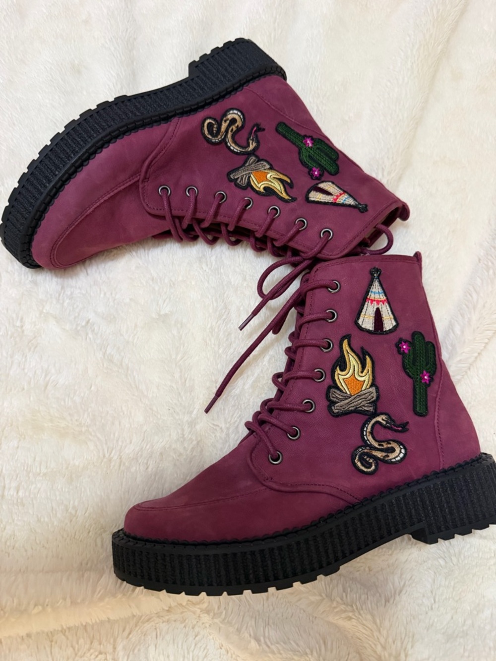 Katy Perry Collection The Natty Zip& Lace-Up Patches Ankle Boots Purple Sz 6.5 View 2